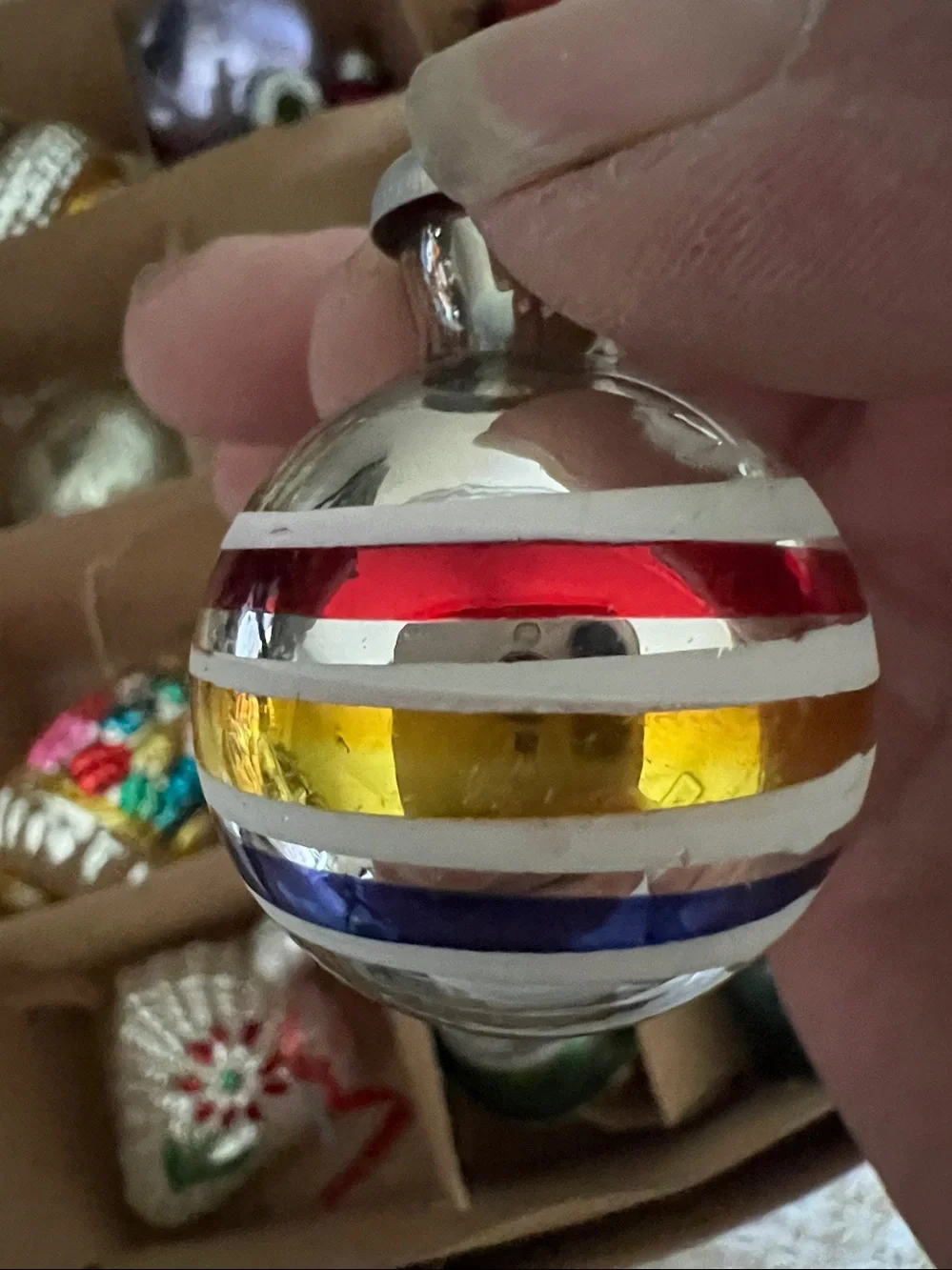 Huge lot Antique vintage Mercury glass Christmas ornaments indent mica flocked
